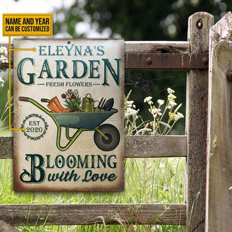 Metal Sign- Cute Design Fresh Flower Blooming With Love Rectangle Metal Sign Custom Name Year - Thegiftio UK