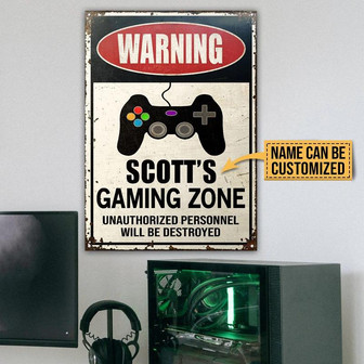 Metal Sign- Cute Design Game Zone Unauthorized Rectangle Metal Sign Custom Name - Thegiftio UK