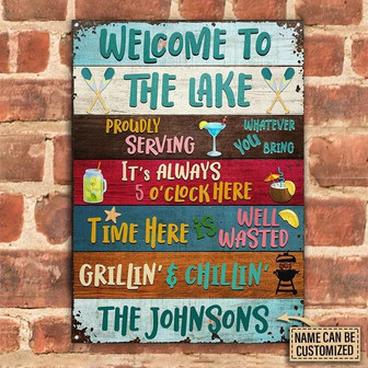 Metal Sign- Cute Design Lake House Proudly Serving Custom Name Rectangle Metal Sign - Thegiftio UK