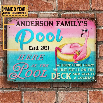 Metal Sign- Cute Design Pool Flamingo Give It A Cocktail Rectangle Metal Sign Custom Name Year - Thegiftio UK