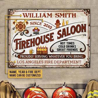 Metal Sign- Cute Design Red Firehouse Saloon Rectangle Metal Sign Custom Name Year Fire Dept - Thegiftio UK