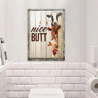 Metal Sign- Cute Farm Animals Nice Butt Wood Pattern Rectangle Metal Sign - Thegiftio UK