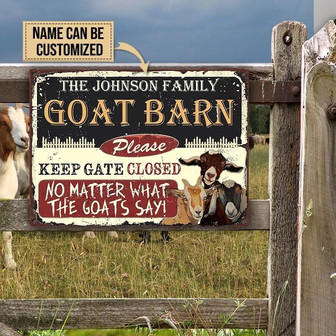 Metal Sign- Cute Goat Barn Please Keep Gate Closed Rectangle Metal Sign Custom Name - Thegiftio UK
