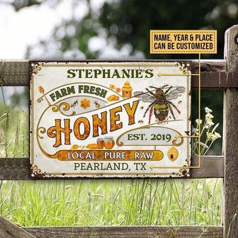Metal Sign- Cute Honey Bee Vintage Local Pure Raw Rectangle Metal Sign Custom Name Year Place - Thegiftio UK