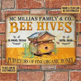 Metal Sign- Cute Pattern Honey Bee Bee Hives Rectangle Metal Sign Custom Name Year Place - Thegiftio UK