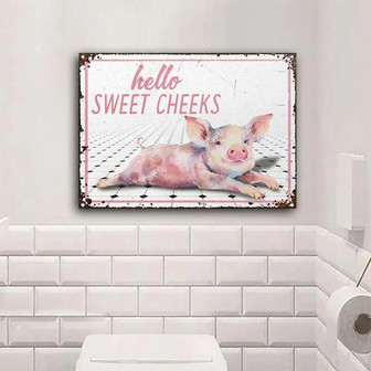 Metal Sign- Cute Pig Sweet Cheeks Rectangle Metal Sign - Thegiftio UK