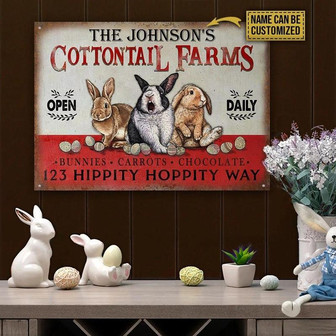 Metal Sign- Cute Rabbit Cottontail Hippity Hoppity Rectangle Metal Sign Custom Name - Thegiftio UK