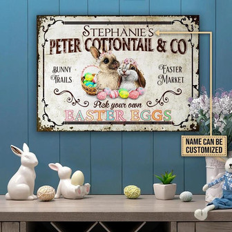 Metal Sign- Cute Rabbit Easter Peter Cottontail Rectangle Metal Sign Custom Name - Thegiftio UK