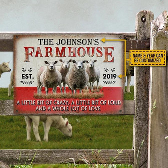 Metal Sign- Cute Sheep Farmhouse Rectangle Metal Sign Custom Name Year - Thegiftio UK