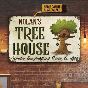 Metal Sign- Cute Tree House Imaginations Come To Life Rectangle Metal Sign Custom Name - Thegiftio