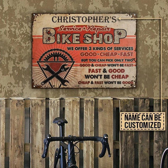 Metal Sign- Cycling Bicycle Shop Kinds Of Service Custom Name Nice Design Rectangle Metal Sign - Thegiftio