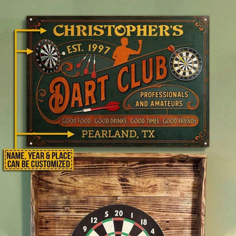 Metal Sign- Darts Club Vintage Design Rectangle Metal Sign Custom Name Year Place - Thegiftio UK