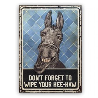 Metal Sign- Donkey Funny Restroom Wipe Your Hee-Haw Blue Rhombus Pattern Rectangle Metal Sign - Thegiftio UK
