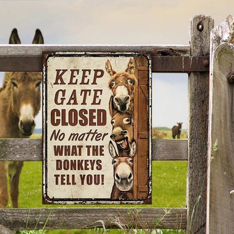 Metal Sign- Farm Donkey Keep Gate Closed Rectangle Metal Sign Funny Design - Thegiftio UK