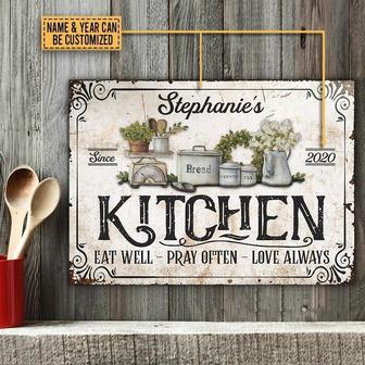 Metal Sign- Farmhouse Kitchen Love Always Custom Name Rectangle Metal Sign White Design - Thegiftio UK