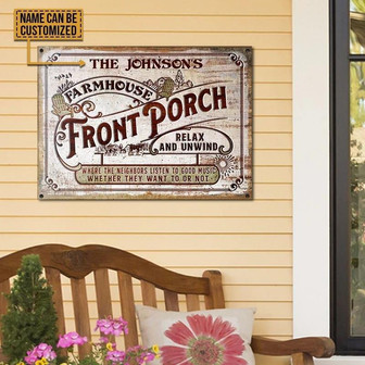 Metal Sign- Farmhouse Porch Good Music Rectangle Metal Sign Custom Name Cute Design - Thegiftio