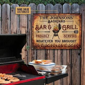 Metal Sign- Fire Border BBQ Bar And Grill Vintage Rectangle Metal Sign Custom Name Nice Design - Thegiftio UK