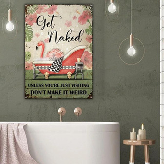 Metal Sign- Flamingo In Bath Get Naked Rectangle Metal Sign Nice Design - Thegiftio UK
