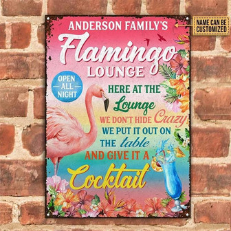 Metal Sign- Flamingo Lounge Flower Garden Rectangle Metal Sign Custom Name Beautiful Style - Thegiftio