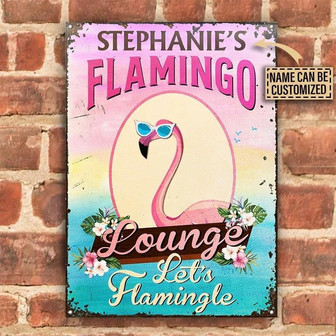 Metal Sign- Flamingo Lounge Let's Flamingle Rectangle Metal Sign Custom Name Nice Design - Thegiftio UK