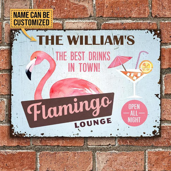 Metal Sign- Flamingo Lounge In Town Rectangle Metal Sign Custom Name Nice Design - Thegiftio UK