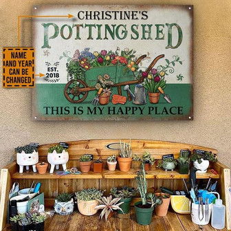 Metal Sign- Flower Cart Gardening This Is My Happy Place Rectangle Metal Sign Custom Name Year - Thegiftio