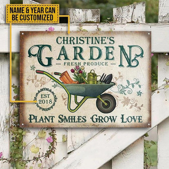 Metal Sign- Fresh Produce Plant Smiles Grow Love Custom Name Year Rectangle Metal Sign Nice Design - Thegiftio