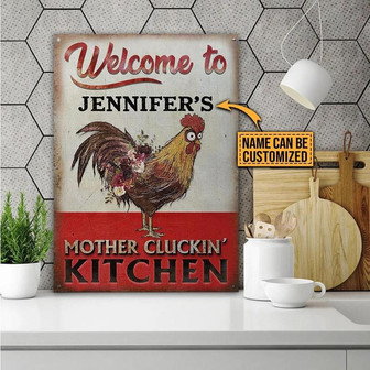 Metal Sign- Funny Chicken Mother Cluckin' Kitchen Custom Name Rectangle Metal Sign - Thegiftio UK