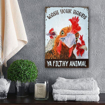 Metal Sign- funny Chicken Wash Your Hands Rectangle Metal Sign - Thegiftio UK