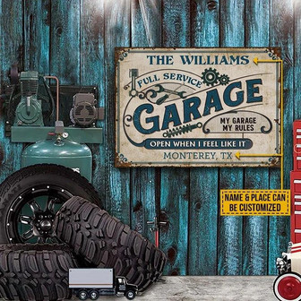 Metal Sign- Funny Design Auto Mechanic Garage My Rules Rectangle Metal Sign Custom Name Place - Thegiftio UK