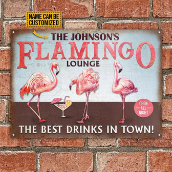 Metal Sign- Funny Design Flamingo Lounge Best In Town Rectangle Metal Sign Custom Name - Thegiftio UK