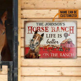 Metal Sign- Funny Design Horse Ranch Life Better Rectangle Metal Sign Custom Name - Thegiftio UK