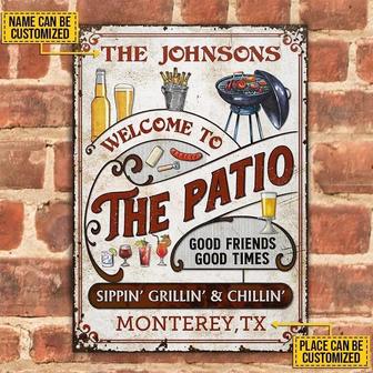 Metal Sign- Funny Design Patio Grilling Red Sippin Grillin Custom Name Rectangle Metal Sign - Thegiftio UK