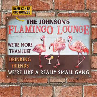 Metal Sign- Funny Flamingo Lounge Small Gang Rectangle Metal Sign Custom Name - Thegiftio UK