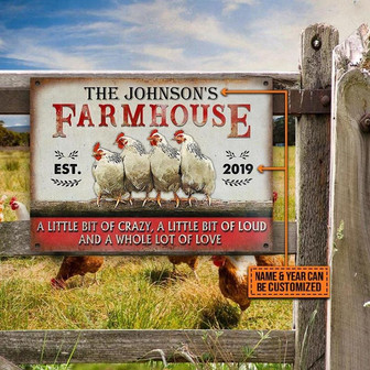 Metal Sign- Funny White Chicken Farmhouse Rectangle Metal Sign Custom Name Year - Thegiftio UK