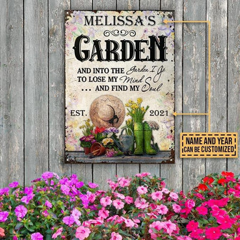 Metal Sign- Gardening Floral Into The Garden Rectangle Metal Sign Custom Name Year Nice Design - Thegiftio