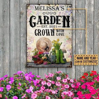 Metal Sign- Gardening Floral Grown With Love Rectangle Metal Sign Custom Name And Year Lovely Design - Thegiftio UK