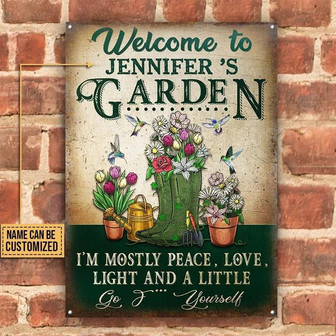 Metal Sign- Gardening I'm Mostly Peace Love Flower Boots Rectangle Metal Sign Custom Name - Thegiftio UK