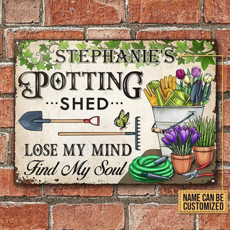 Metal Sign- Gardening Potting Shed Green Leave Border Rectangle Metal Sign Custom Name - Thegiftio UK