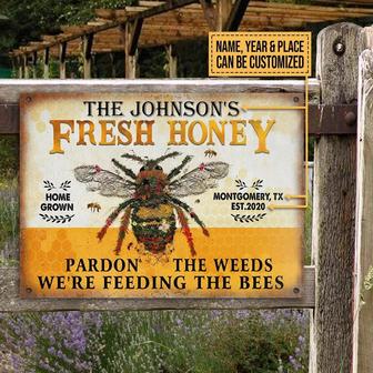 Metal Sign- Giant Bee Fresh Honey Pardon Rectangle Metal Sign Custom Name Year Place - Thegiftio UK