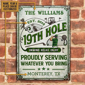 Metal Sign- Golf Golfer 19th Hole Proudly Green Design Rectangle Metal Sign Custom Name Year Place - Thegiftio UK
