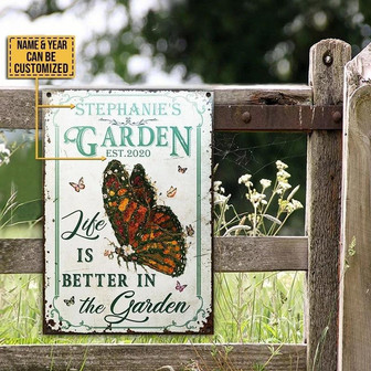 Metal Sign- Gorgeous Butterfly Garden Life Better Rectangle Metal Sign Custom Name Year - Thegiftio