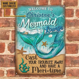 Metal Sign- Gorgeous Mermaid Lounge Starfish Rectangle Metal Sign Custom Name - Thegiftio