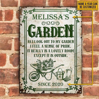 Metal Sign- Green Design Gardening As I Look Out Rectangle Metal Sign Custom Name Year - Thegiftio UK