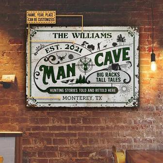 Metal Sign- Green Design Hunting Man Cave Big Racks Rectangle Metal Sign Custom Name Year Place - Thegiftio UK