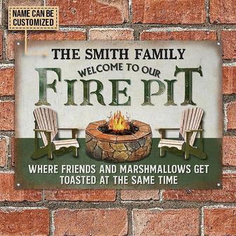 Metal Sign- Green Theme Fire Pit Rectangle Metal Sign Custom Name Beautiful Design - Thegiftio UK