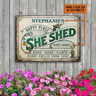 Metal Sign- Green Garden She Shed Rectangle Metal Sign Custom Name Year - Thegiftio