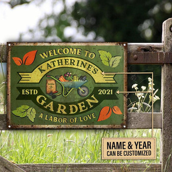 Metal Sign- Green Theme Gardening Labor Of Love Rectangle Metal Sign Custom Name Year - Thegiftio UK