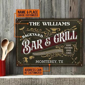 Metal Sign- Green Background Vintage Bar And Grill Rectangle Metal Sign Custom Name Place Address - Thegiftio UK