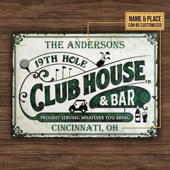 Metal Sign- Green Pattern Golf Club House And Bar Rectangle Metal Sign Custom Name Place - Thegiftio UK